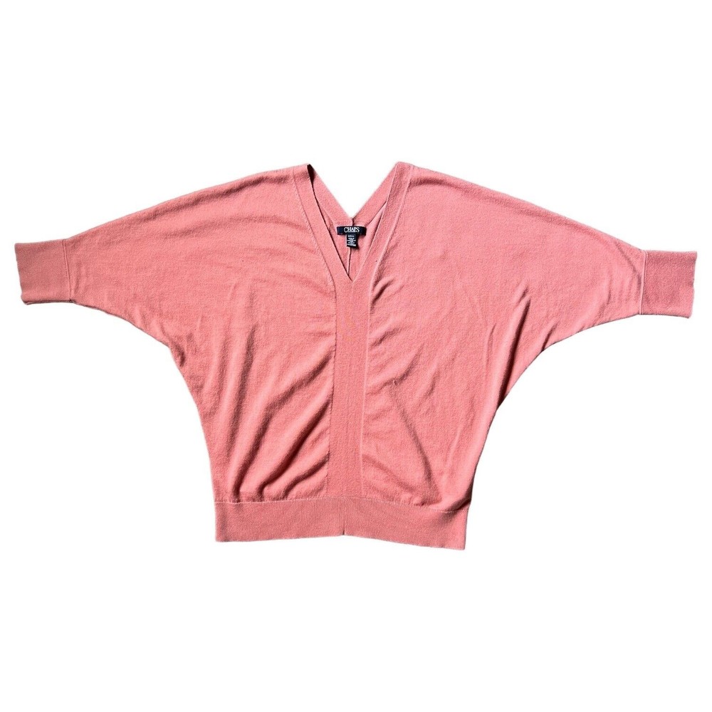 Chaps 3/4 Sleeve Dolman Sweater Salmon Pink Size Small S V-Neck Modal Cotton